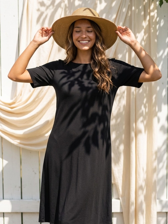 Tommy Bahama Dresses & Skirts - Tommy Bahama Black Short-Sleeve Midi Dress